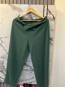 Stylish Green Wide-Leg Pants, Waist- 36/34