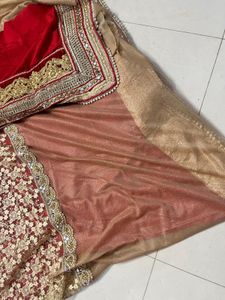 beautiful heavy saree in two colours red &amp; cream