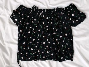 Black Floral Off-Shoulder Top