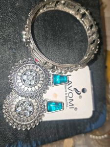 oxidised silver earrings &amp; kada bracelet