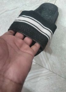 Black Slides with Striped Strap