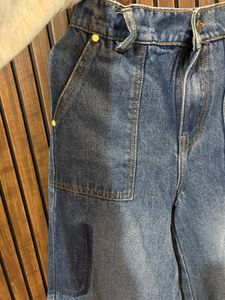 Wide Leg Denim Jeans with Patch Detail