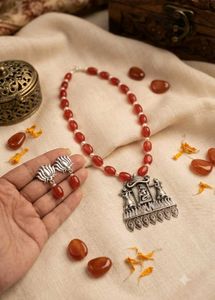 Stunning Red Stone Necklace & Earrings Set