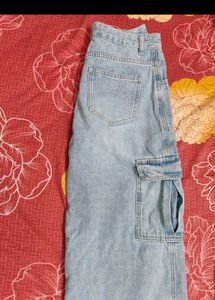 Light Wash Wide Leg Cargo Jeans
