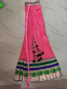 Pink Lehenga Choli Set with Green Blouse