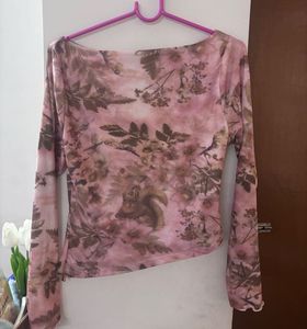 Sheer Floral Print Long Sleeve Top