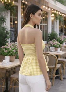 Women  Check Halter Neck Cotton Top with free gift