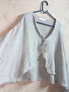 Light Grey Tie-Front Knit Sweater Shrug