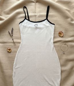 White Spaghetti Strap Mini Dress with Heart
