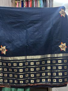 Elegant Navy Blue Saree with Gold Border