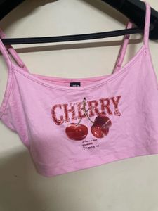 Pink Cherry Graphic Crop Top