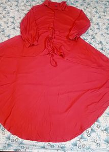 Vibrant Coral High Low Shrug Cum Tunic