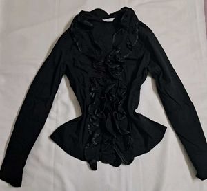 Y2k Vintage Gothic Grunge Black Ruffled Shirt Top