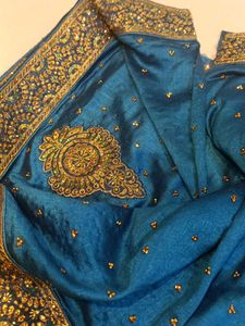 New With Tag Teal Blue Embellished Saree💞