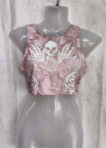 Pink Skull Graphic Crop Top