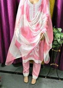 Elegant Pink Chikankari Kurta Plazo dupatta set