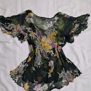 Y2k Vintage Forest Fairy Floral Print Sheer Top