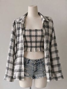 Plaid Shirt & Crop Top Set