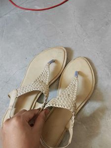 Stylish Woven Cream Flat Sandals