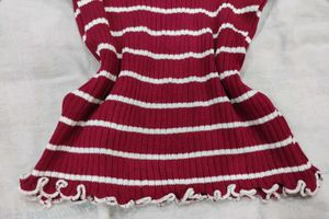 Maroon Striped Off-Shoulder crop Top