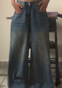 Wide Leg Blue Wash Denim Jeans