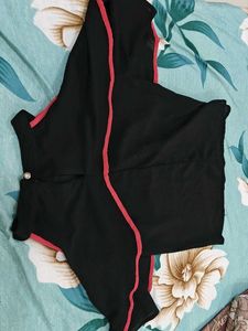 Stylish Black Blouse with Pink Trim