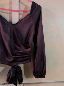 Sweetheart Neck Ballon Sleeve Back Tie Crop Top in