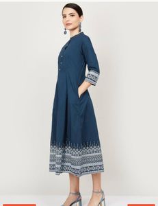 Biba Women Ethnic Teal Color Dress with Mask