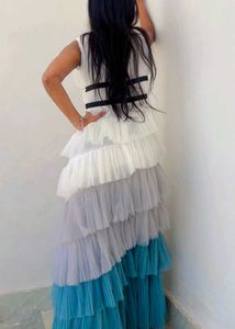 Tiered Ruffle Gown with Floral Accent