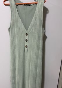 Ribbed V-Neck Button Front Midi Dress