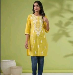 Vibrant Yellow Kurta with White Embroidery