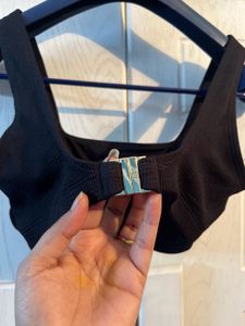 Black Ribbed Square Neck Sports Bra