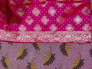 Pink &amp; Gold Patterned Saree