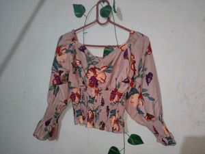 Floral Smocked Long Sleeve Crop Top