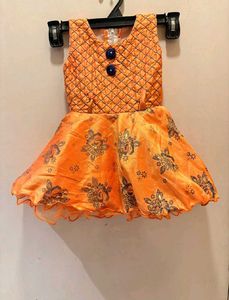 Orange Floral Print Baby Dress
