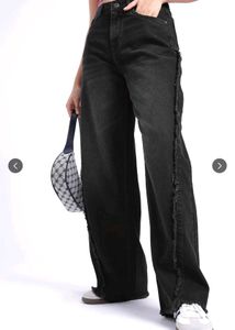 Black Wide Leg Jeans with Frayed Hem