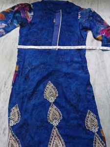 Blue Kurta with Floral Sleeves