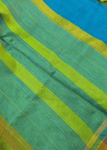 Green Cotton Saree with Striped Border