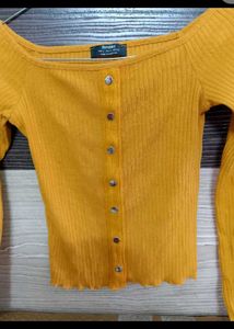 Mustard Yellow Button-Up Ribbed Top
