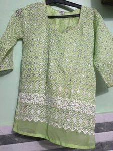 Elegant Green Sequined Chikankari Kurta not used