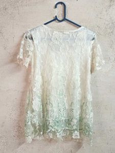 Sheer Lace Blouse Top White Layered