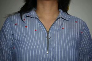 Blue Striped Zipper Top