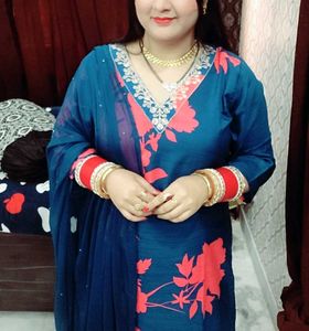 Blue Kurta Set with Pink Floral Print size XXL 44