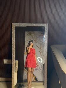 Red Smocked Mini Dress