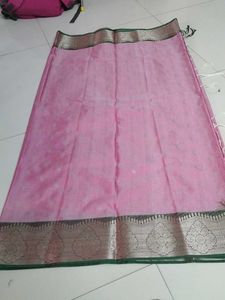 Beautiful Pink Saree with Silver Border