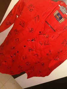 Red Printed Long Sleeve Shirt