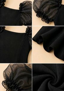 BLACK PUFF SLEEVE FLARED MINI DRESS