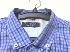 Men's Blue Checkered Button-Down Shirt