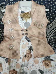 Girls Rose Print Dress with Vest