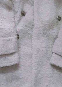 Cream Fuzzy Coat with Fur Trim